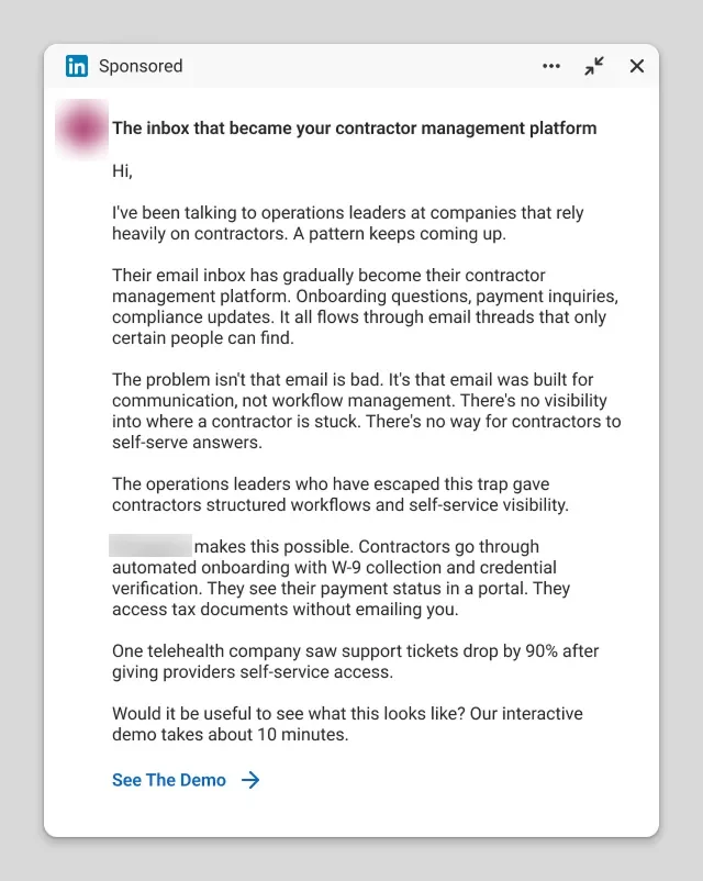 Sponsored message ad campaign for B2B lead generation - example 001