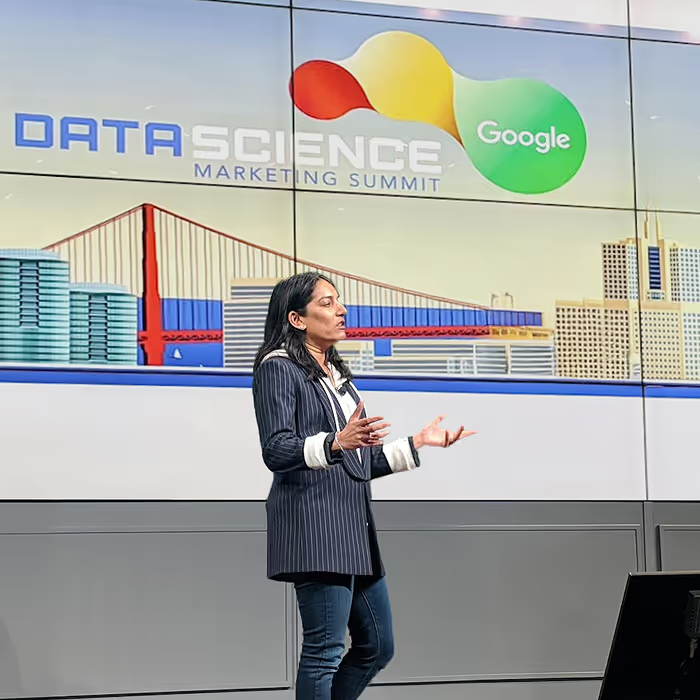 Lyla Kuriyan speaking at Google Data Science Marketing Summit